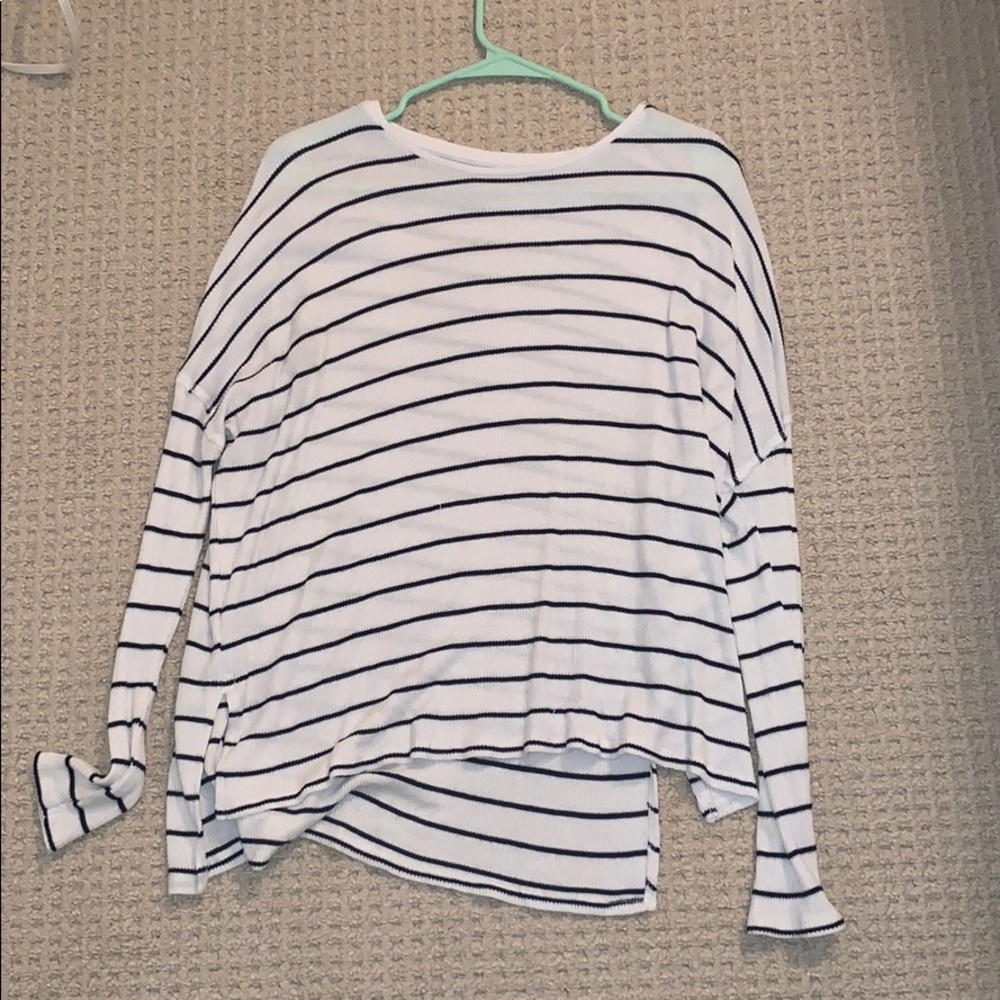 White and black striped oversized sweater